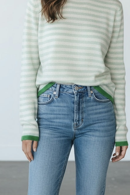 Maglia Girocollo Garza di Cashmere Riga Pastello Verde Jumper1234