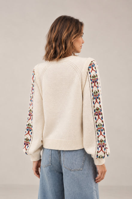 Ba&sh, Maglia Girocollo in Lana con Dettagli Ricamati, Elda