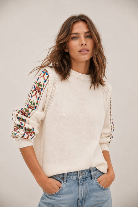 Ba&sh, Maglia Girocollo in Lana con Dettagli Ricamati, Elda