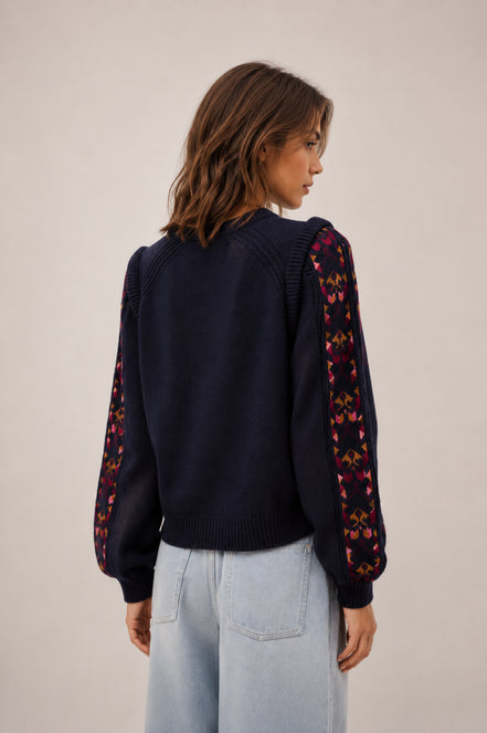 Ba&sh, Maglia Girocollo in Lana con Dettagli Ricamati, Elda