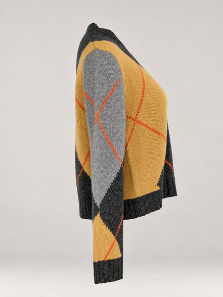 Inland, Maglia in Cashmere Girocollo Losanghe Cropped