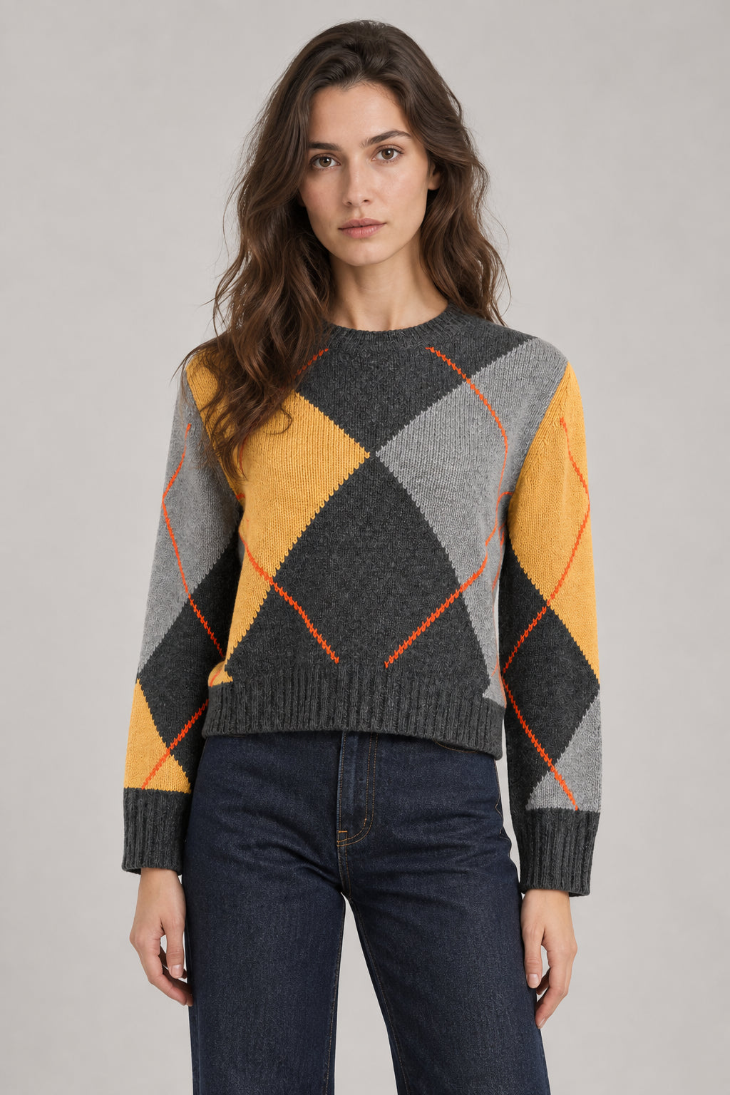 Inland, Maglia in Cashmere Girocollo Losanghe Cropped