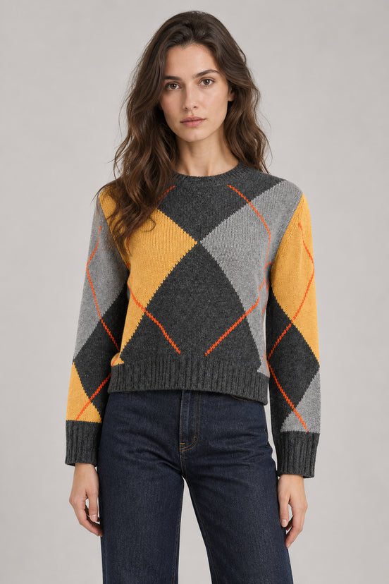 Inland, Maglia in Cashmere Girocollo Losanghe Cropped