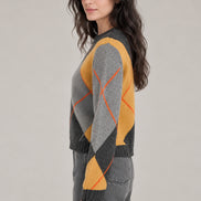 Inland, Maglia in Cashmere Girocollo Losanghe Cropped