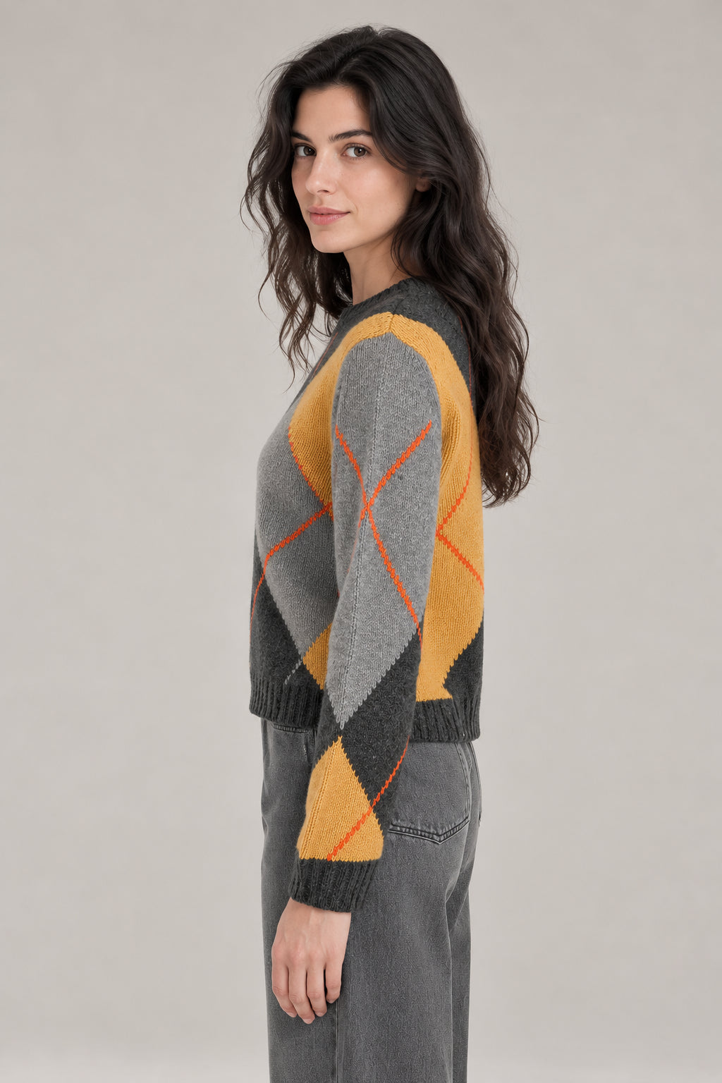 Inland, Maglia in Cashmere Girocollo Losanghe Cropped