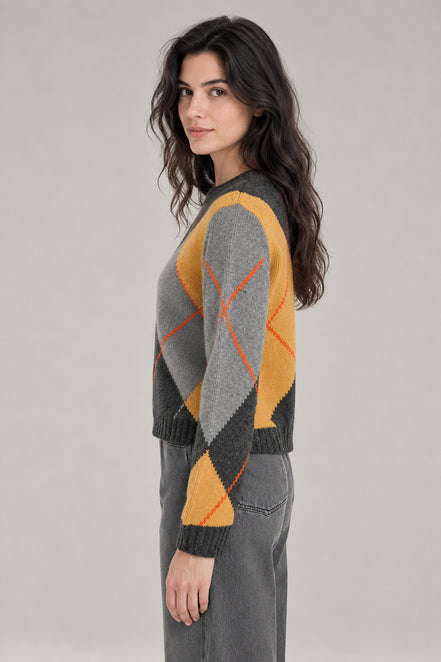 Inland, Maglia in Cashmere Girocollo Losanghe Cropped