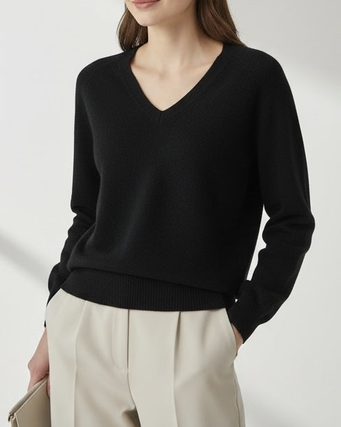 Maglia Scollo a V Cashmere Nera Jumper1234