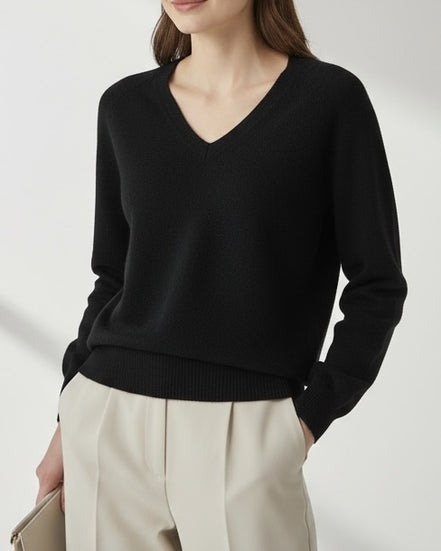 Maglia Scollo a V Cashmere Nera Jumper1234