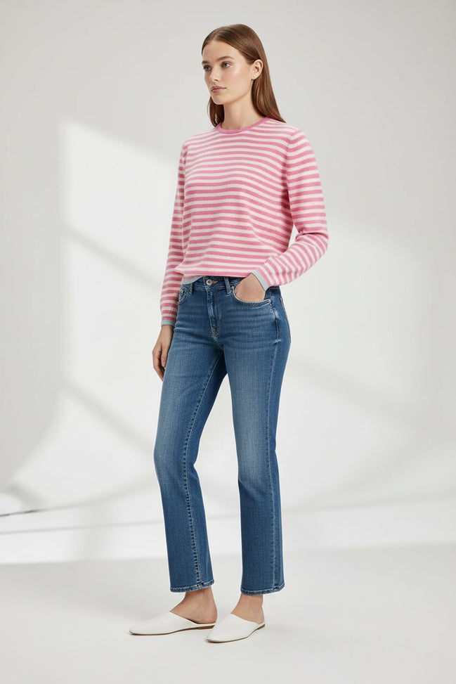 Maglia Girocollo Cashmere Righe Rosa Jumper1234