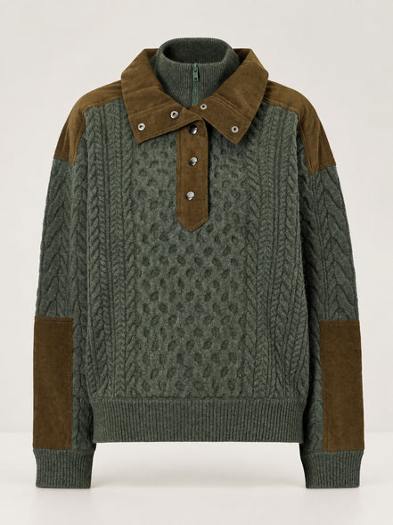 Sea New York, Maglione in Lana a Trecce con Dettagli in Velluto a Coste Allen