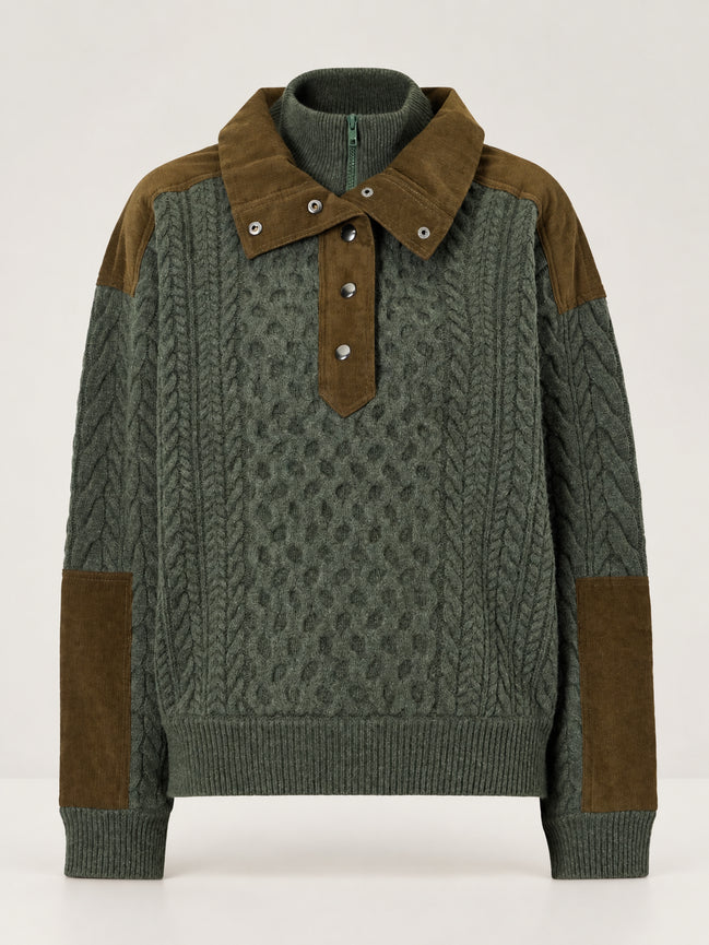 Sea New York, Maglione in Lana a Trecce con Dettagli in Velluto a Coste Allen