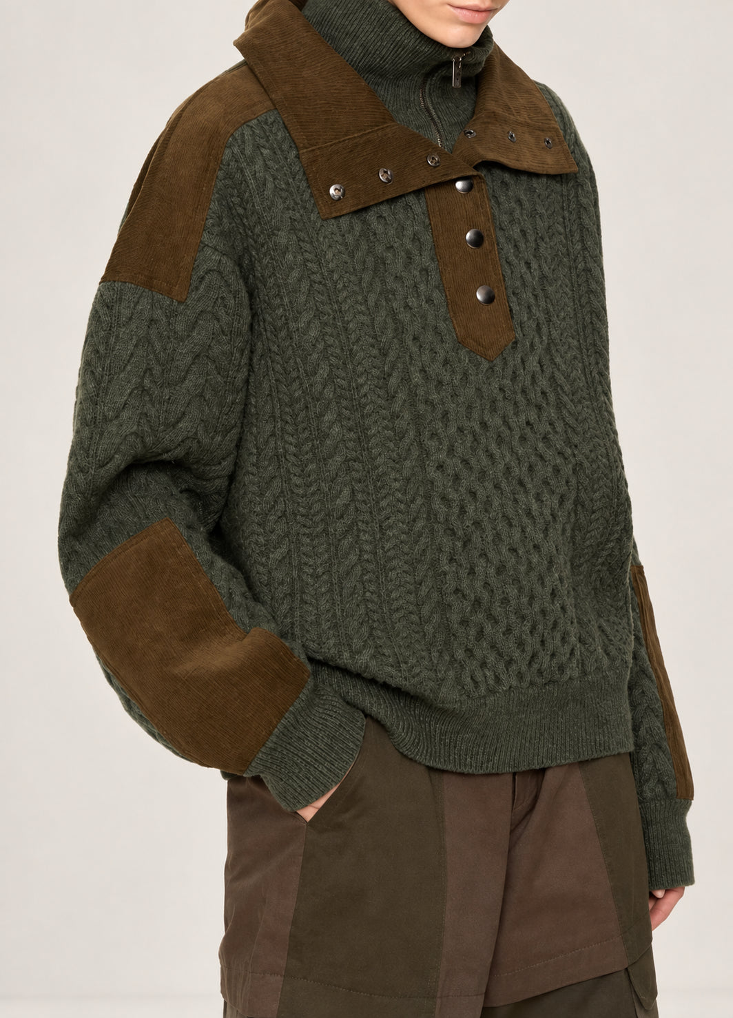 Sea New York, Maglione in Lana a Trecce con Dettagli in Velluto a Coste Allen