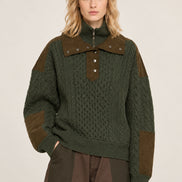 Sea New York, Maglione in Lana a Trecce con Dettagli in Velluto a Coste Allen