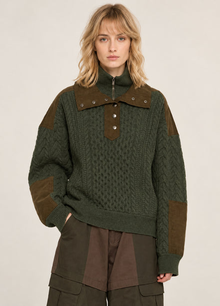 Sea New York, Maglione in Lana a Trecce con Dettagli in Velluto a Coste Allen