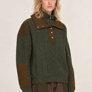 Sea New York, Maglione in Lana a Trecce con Dettagli in Velluto a Coste Allen