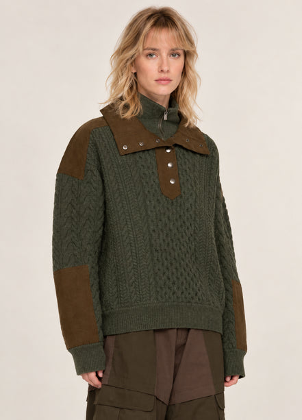Sea New York, Maglione in Lana a Trecce con Dettagli in Velluto a Coste Allen