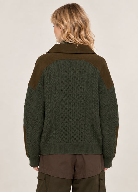 Sea New York, Maglione in Lana a Trecce con Dettagli in Velluto a Coste Allen