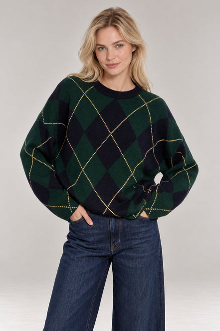 Inland, Maglione Girocollo over  in cashmere a losanghe