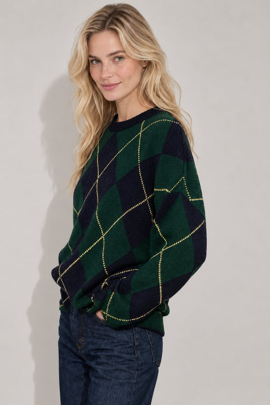 Inland, Maglione Girocollo over  in cashmere a losanghe