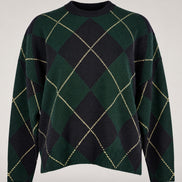 Inland, Maglione Girocollo over  in cashmere a losanghe