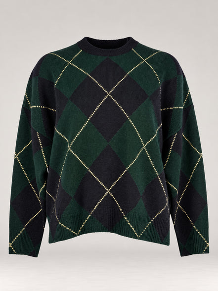 Inland, Maglione Girocollo over  in cashmere a losanghe