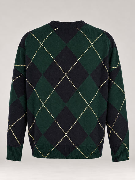 Inland, Maglione Girocollo over  in cashmere a losanghe