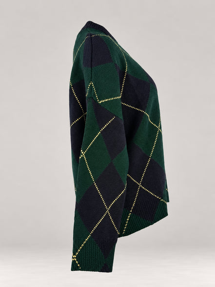 Inland, Maglione Girocollo over  in cashmere a losanghe