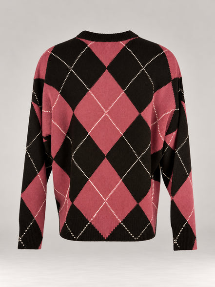 Inland, Maglione Girocollo over  in cashmere a losanghe