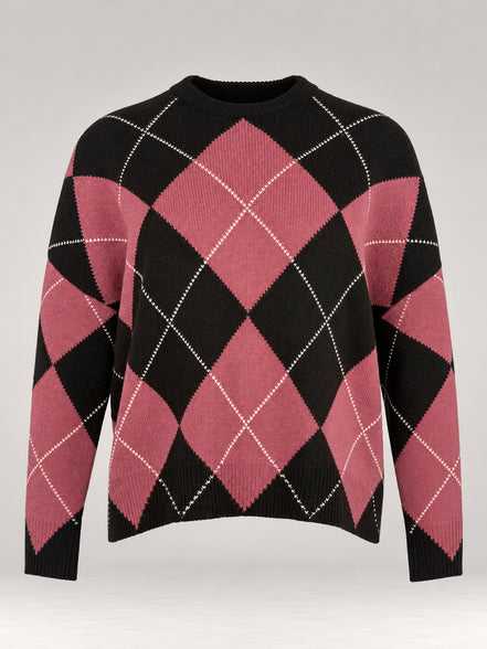 Inland, Maglione Girocollo over  in cashmere a losanghe