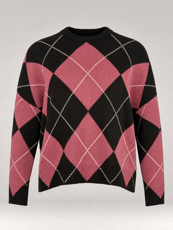 Inland, Maglione Girocollo over  in cashmere a losanghe