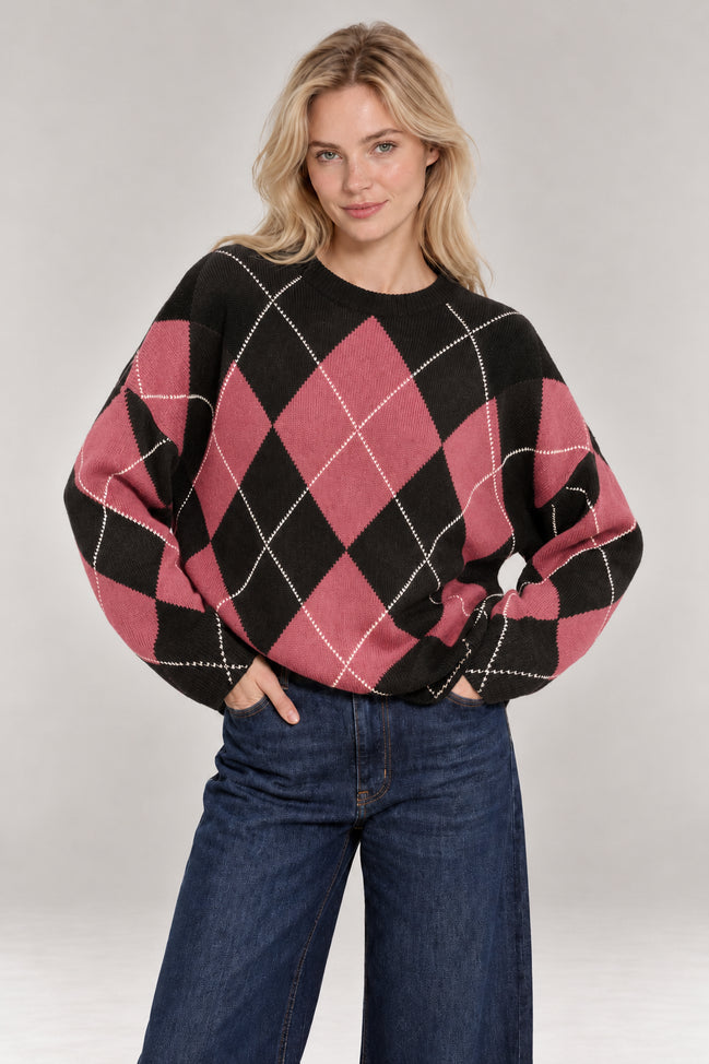 Inland, Maglione Girocollo over  in cashmere a losanghe