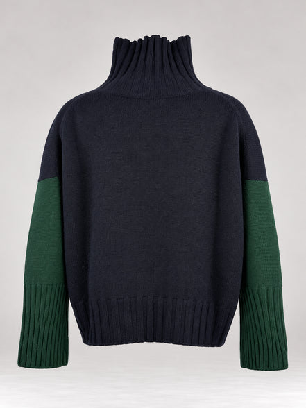 Inland, Maglione collo alto bicolore in cashmere con taschino