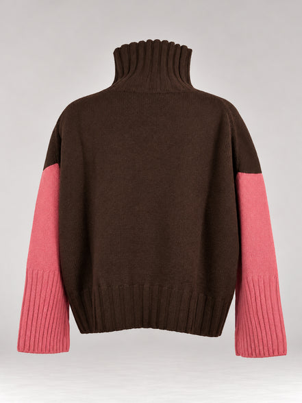 Inland, Maglione collo alto bicolore in cashmere con taschino