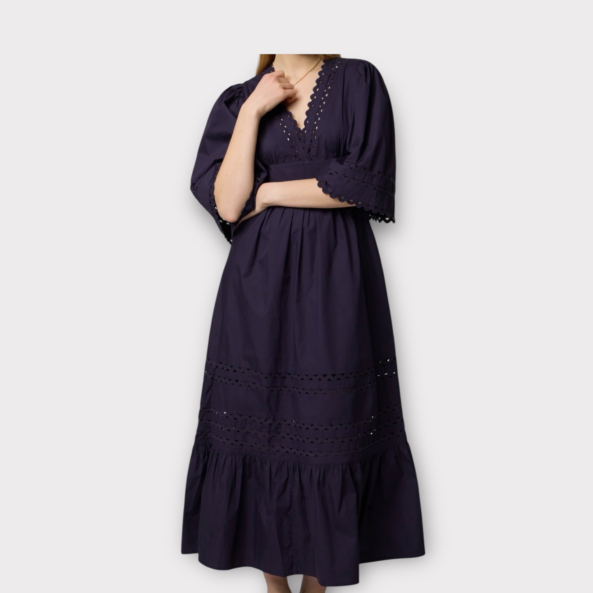 Maxi Abito Popeline di Cotone Navy Romie Antik Batik