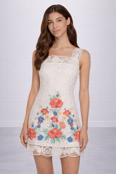 Mini Abito Astrid con Pizzo e Ricami Floreali , SEA New York