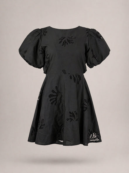 Suncoo, Mini Dress in Popeline Ricamato con Scollo sulla Schiena Celest