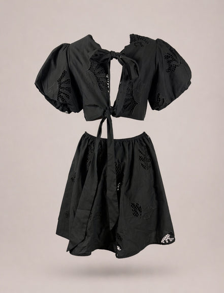 Suncoo, Mini Dress in Popeline Ricamato con Scollo sulla Schiena Celest