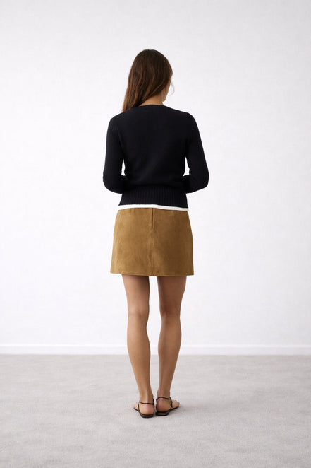 Mini Gonna in Camoscio Cammello Soeur