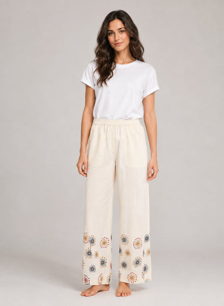 Stella Forest, Pantalone in Cotone con Elastico in Vita e Ricama Oksanna