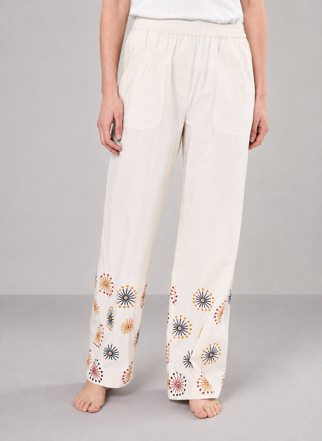 Stella Forest, Pantalone in Cotone con Elastico in Vita e Ricama Oksanna