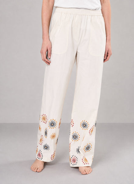 Stella Forest, Pantalone in Cotone con Elastico in Vita e Ricama Oksanna