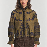 Antik Batik, Blusa Kaki con Ricami a Contrasto Penny