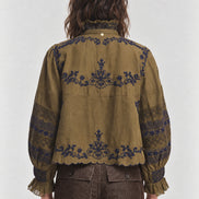 Antik Batik, Blusa Kaki con Ricami a Contrasto Penny