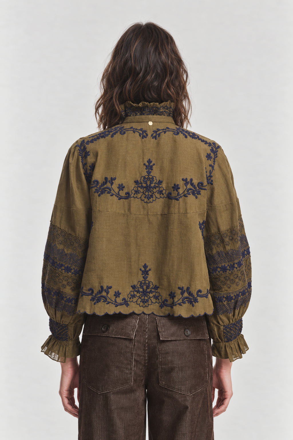 Antik Batik, Blusa Kaki con Ricami a Contrasto Penny