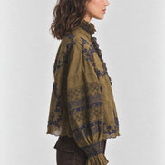 Antik Batik, Blusa Kaki con Ricami a Contrasto Penny