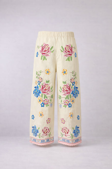 Orsina, Pantalone con Elastico Ricamato