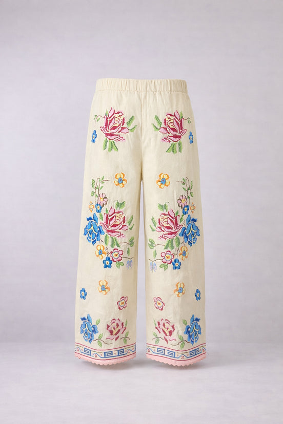 Orsina, Pantalone con Elastico Ricamato