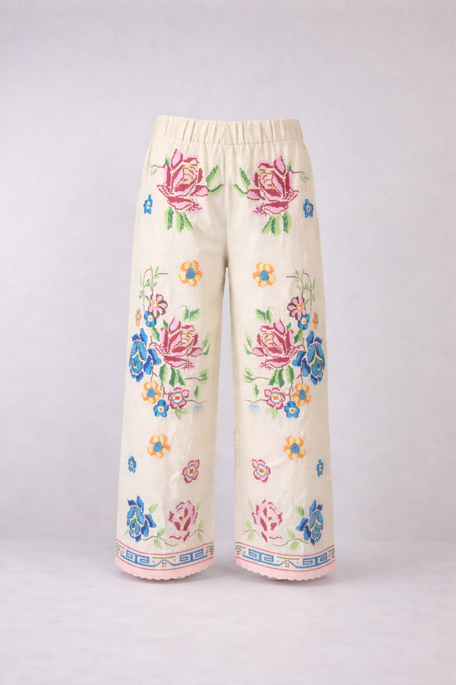 Orsina, Pantalone con Elastico Ricamato