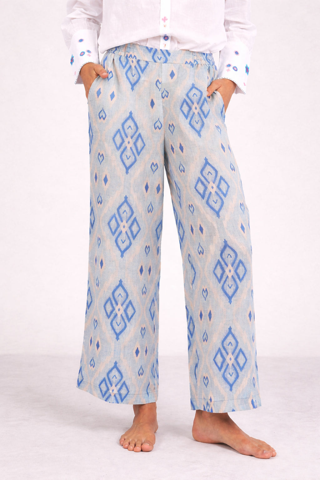 Pantalone in Lino Fantasia Azzurra Fennel, Nimo with Love