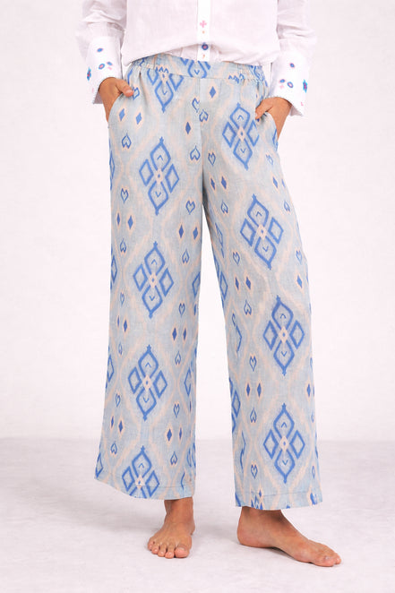 Pantalone in Lino Fantasia Azzurra Fennel, Nimo with Love